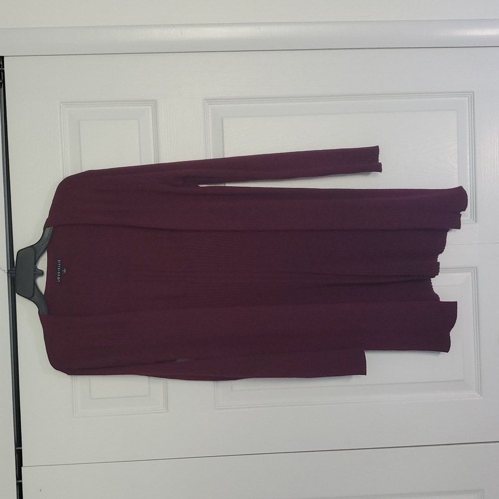 Open Front Long Line Cardigan, Burgundy